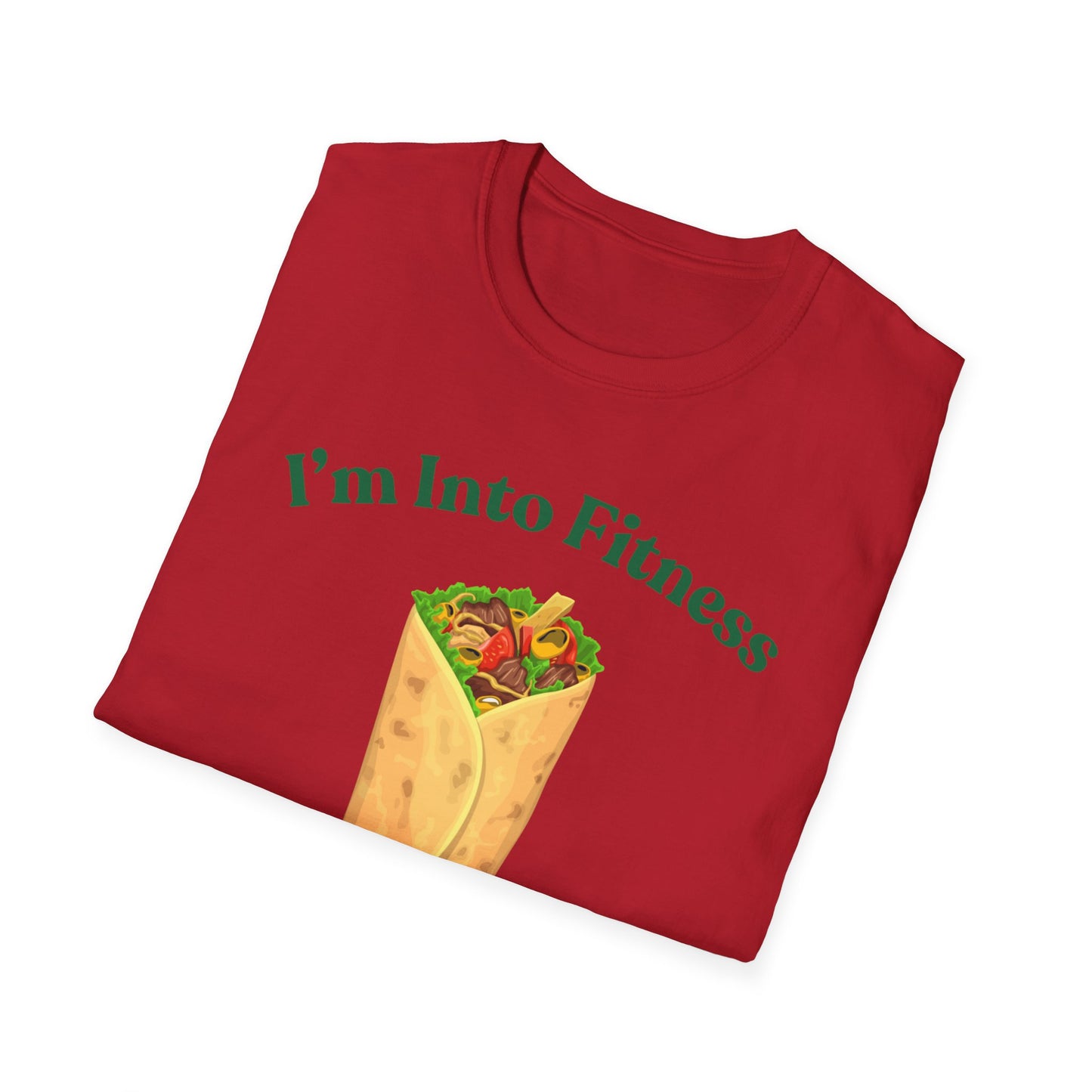 Funny Foodie Unisex Softstyle T-Shirt - "I’m Into Fitness" Burrito Design