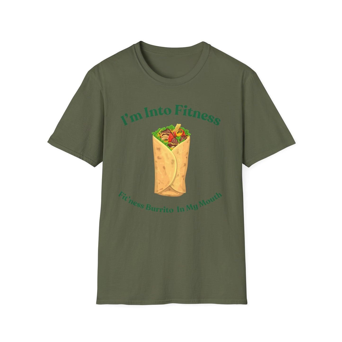 Funny Foodie Unisex Softstyle T-Shirt - "I’m Into Fitness" Burrito Design