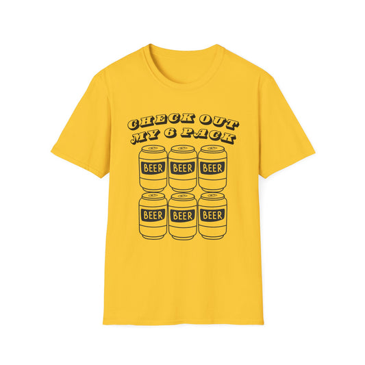 Funny Beer Graphic Unisex T-Shirt - "Check Out My 6 Pack" - Perfect for Parties and Casual Wear
