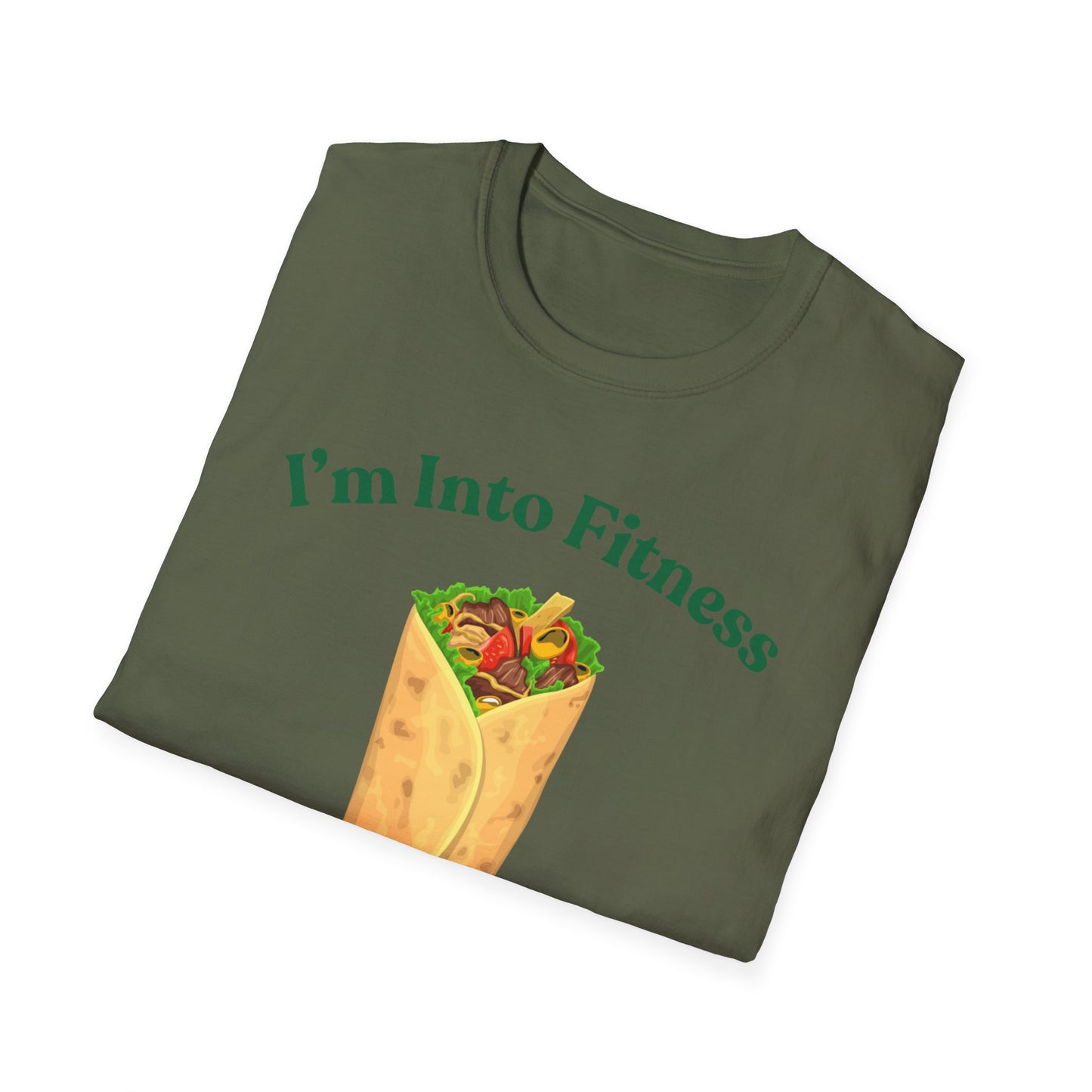 Funny Foodie Unisex Softstyle T-Shirt - "I’m Into Fitness" Burrito Design