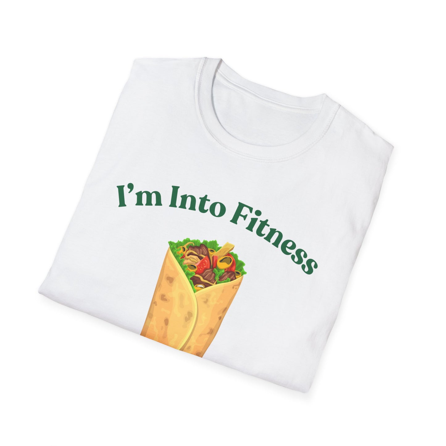 Funny Foodie Unisex Softstyle T-Shirt - "I’m Into Fitness" Burrito Design