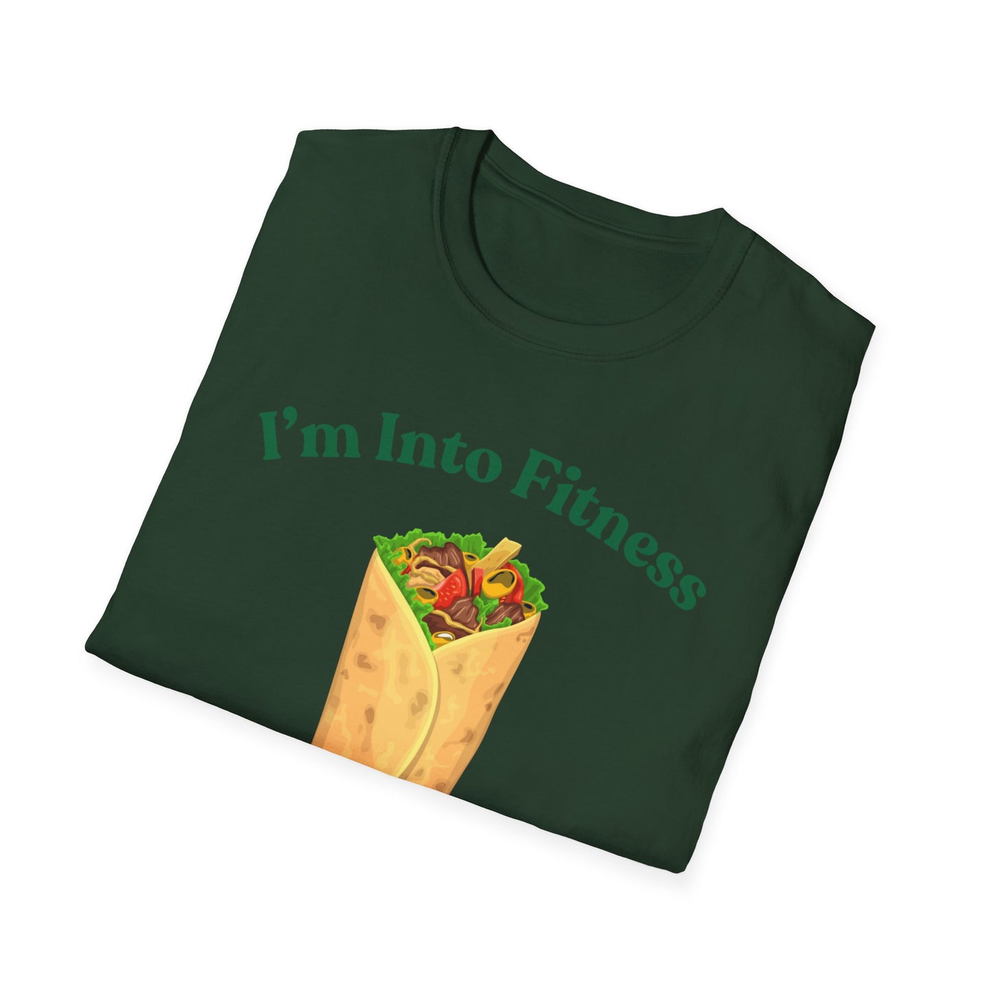 Funny Foodie Unisex Softstyle T-Shirt - "I’m Into Fitness" Burrito Design