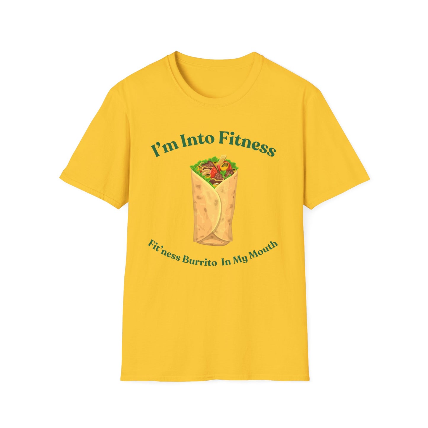 Funny Foodie Unisex Softstyle T-Shirt - "I’m Into Fitness" Burrito Design